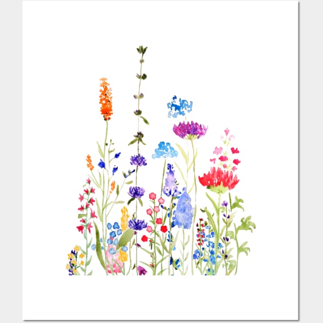 colorful wild flowers watercolor painting Wall Art by colorandcolor